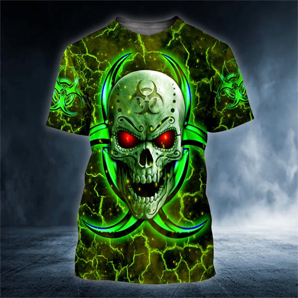 Herren Graphic Totenkopf Motiv T Shirt Halloween-Shirt Tee Kurzarm T-Shirt 3D-Druck Rundhalsausschnitt Hemd Vintage Modisch Outdoor Casual Täglich Grün Frühling Sommer Bekleidung S M L XL 2XL 3XL 4XL Lightinthebox