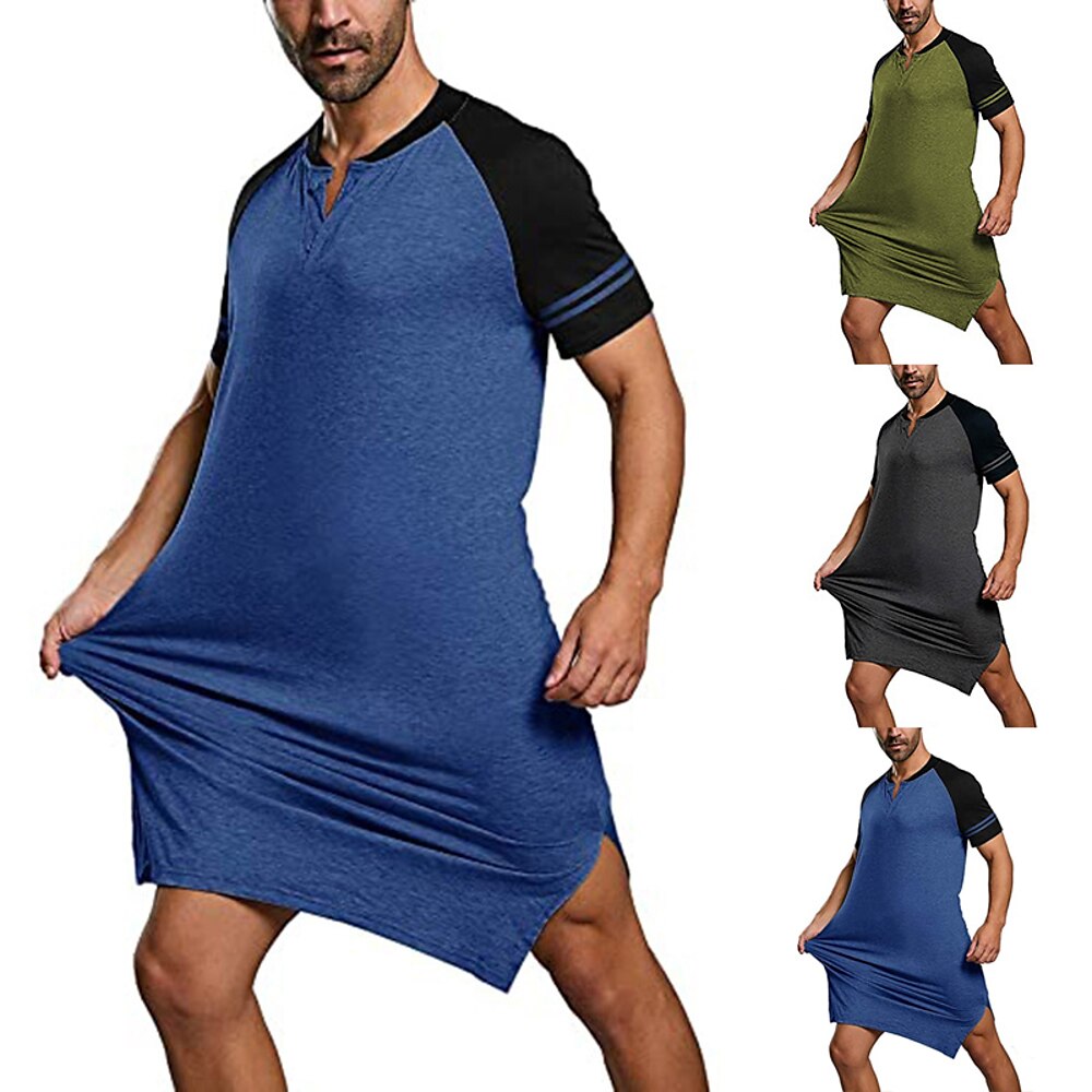 Herren Schlafanzug Hausanzug Morgenmantel Nachtwäsche Glatt Stilvoll Casual Komfort Heim Täglich Polyester Komfort Elastische Taille Sommer Blau Grau Lightinthebox