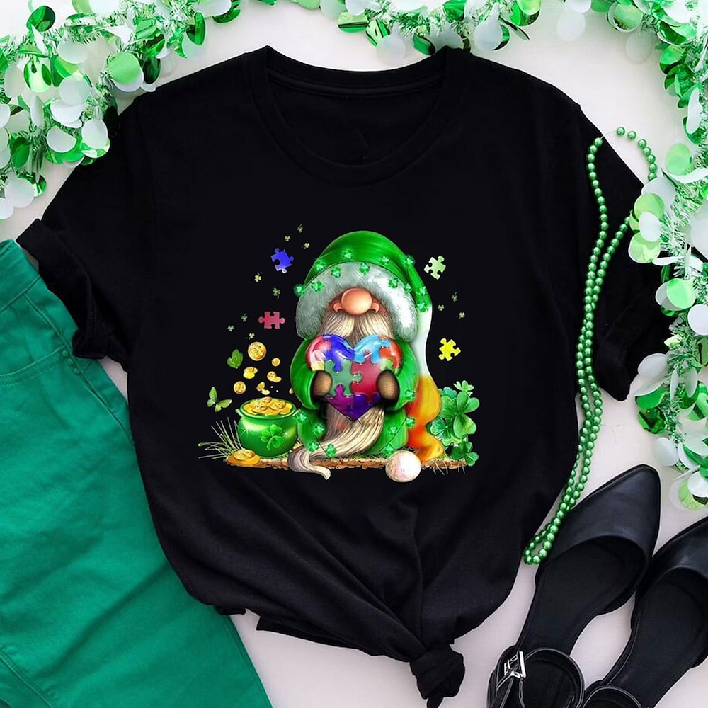 Damen T Shirt Modisch Herz Kleeblatt Normale Oberteile Kurzarm Rundhalsausschnitt Bedruckt Regular Fit St.Patrick's Day Casual Gras-Grün Schwarz Hellgrün Armeegrün Dunkelgrün Frühling Sommer Lightinthebox