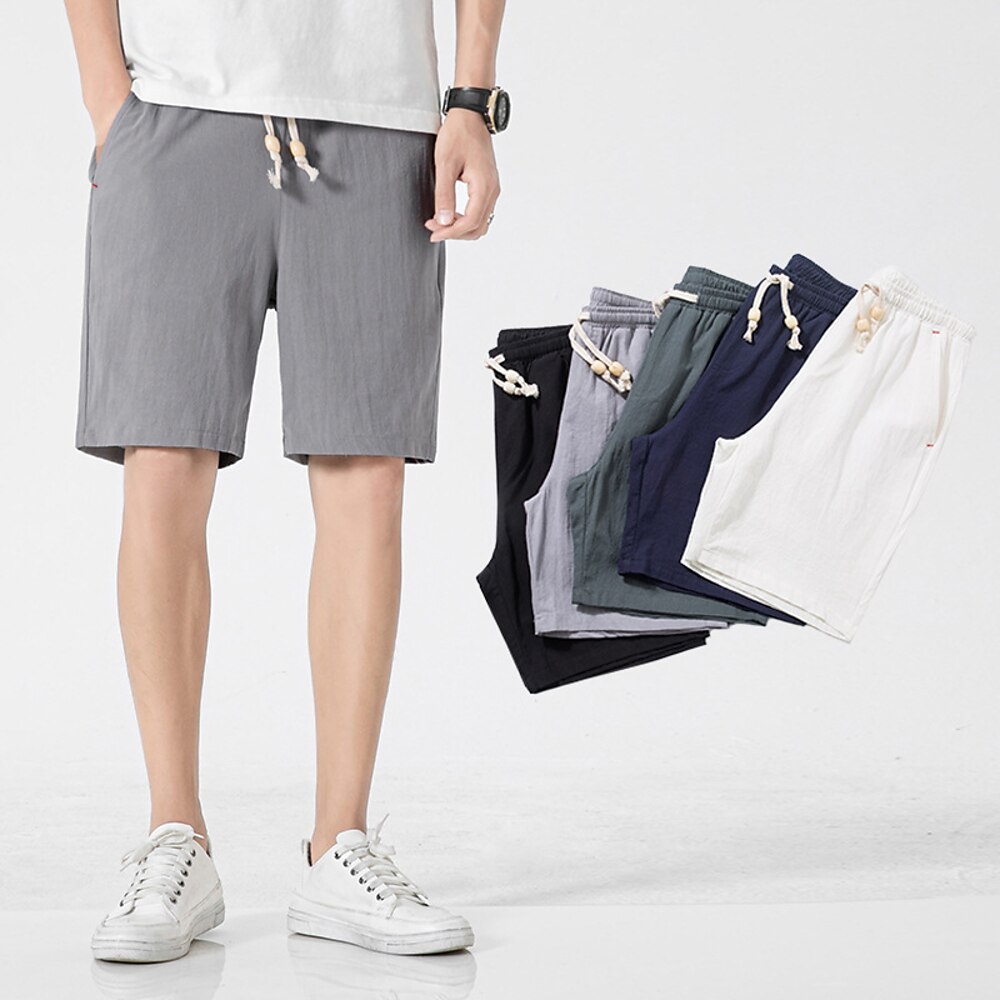 Herren Leinenshorts Kurze Hosen Lässige Shorts Tasche Kordelzug Elastische Taille Einfarbig Komfort tragbar Knielänge Outdoor Täglich Leinen / Baumwoll Mischung Vintage Strassenmode Schwarz Weiß Lightinthebox