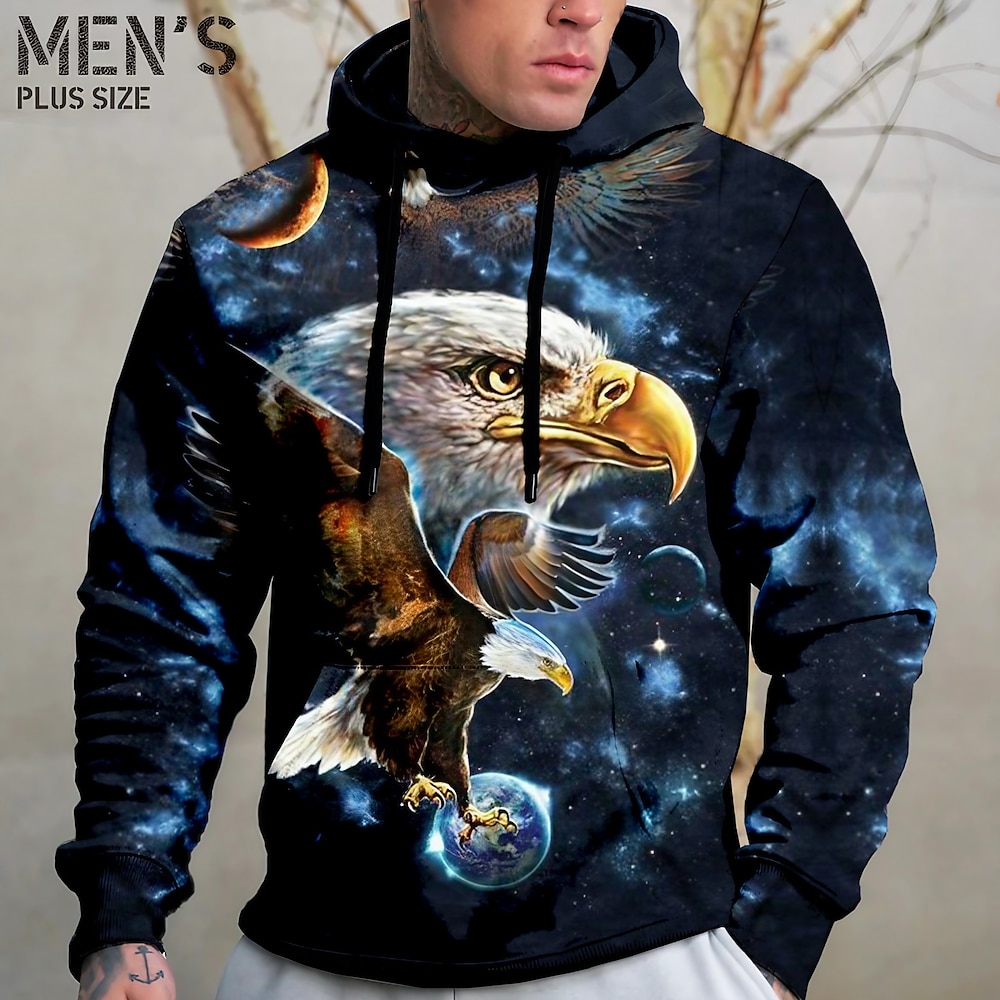 Herren Übergröße Pullover mit Kapuze Sweatshirt Groß und hoch Tier Mit Kapuze Tasche Langarm Frühling Herbst Modisch Strassenmode Basic Komfortabel Freizeitskleidung Urlaub Oberteile Lightinthebox