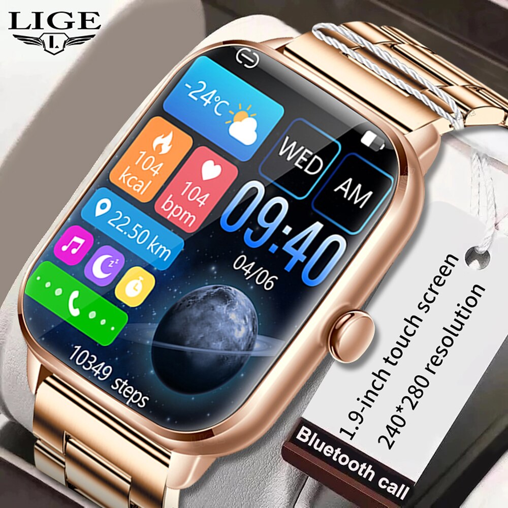 LIGE BW0449 Smartwatch 1.9 Zoll Smartwatch Fitnessuhr Bluetooth Schrittzähler Anruferinnerung Herzschlagmonitor Kompatibel mit Android iOS Damen Herren Freisprechanlage Wasserdicht Nachrichterinnerung Lightinthebox