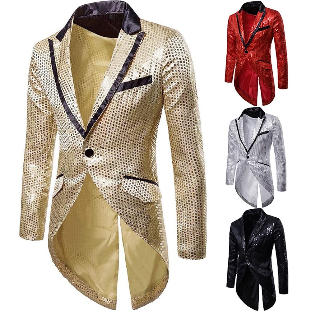 Disko 1980er Anzüge Blazer Frack Ansteckkragen Blazer Faschingskostüme Scheibe Herren Pailletten Maskerade Party Halloween Klub Erwachsene Mantel Lightinthebox