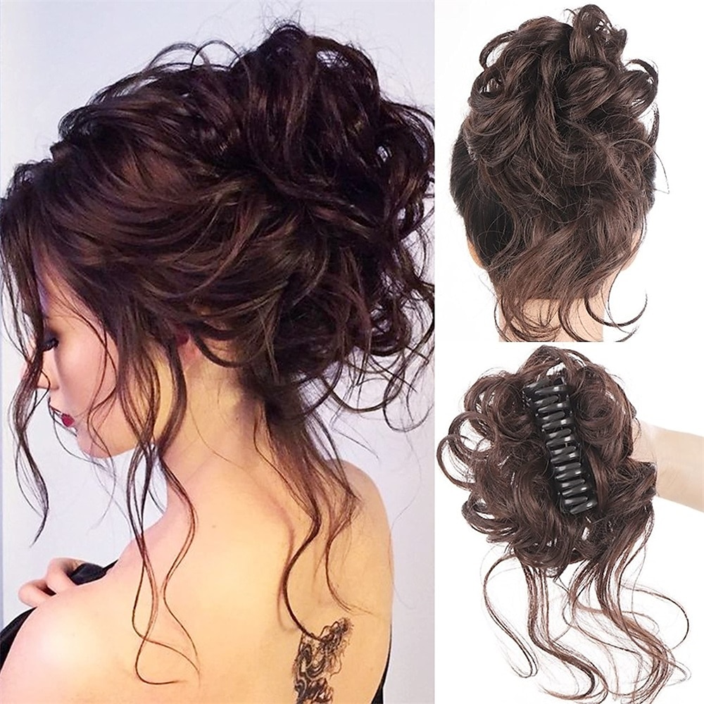 Klaue Messy Bun Haarteile Clip welliges lockiges Haar Chignon Clip in Haarteilen zerzauste Hochsteckfrisur Donut Haarknoten synthetischer Kunsthaar Pferdeschwanz für Frauen Mädchen Lightinthebox