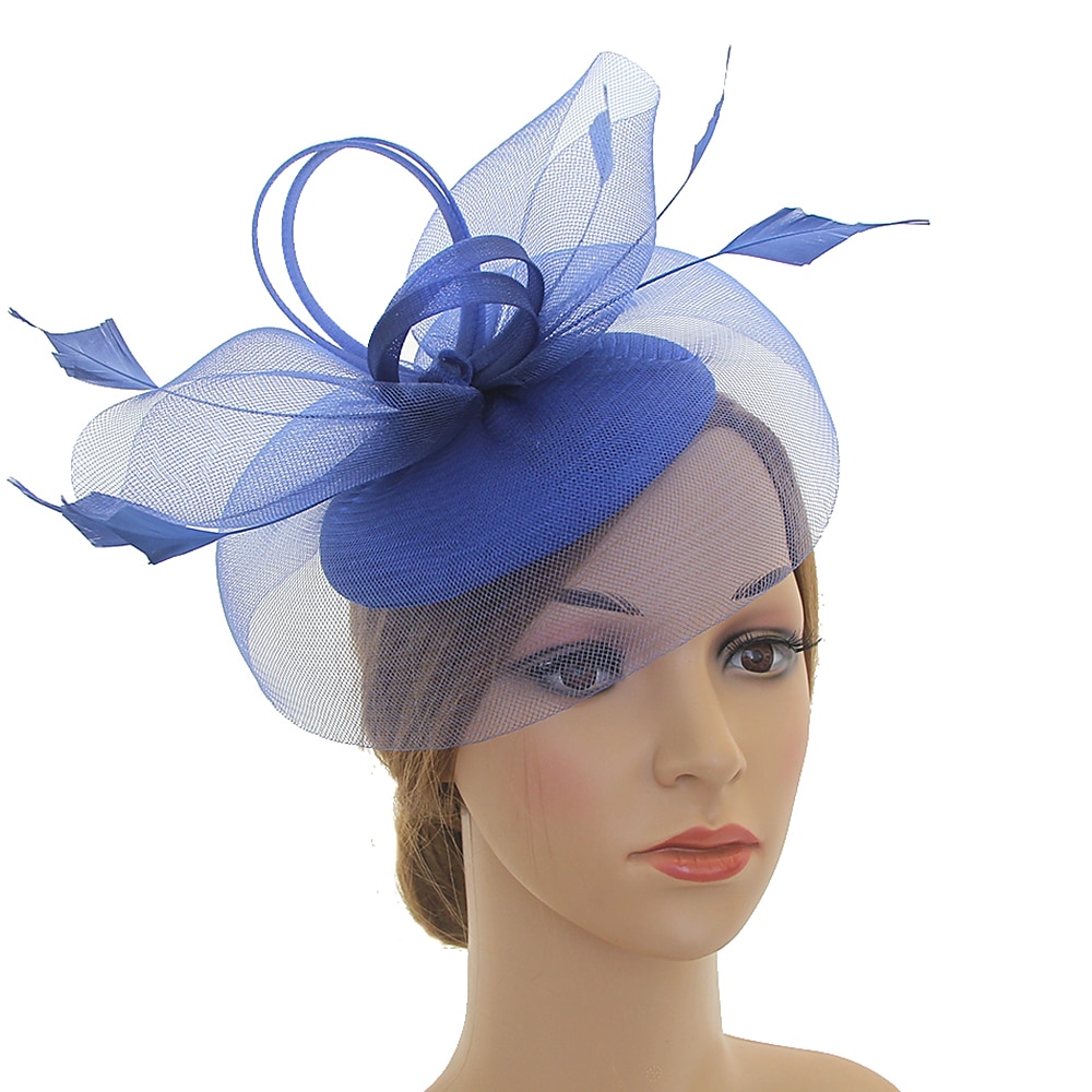 Fascinators Kentucky Derby Hut Kopfbedeckung Organza Polyester/Polyamid Fedora Hut Schlapphut Schleierhut Teeparty Pferderennen Damentag Vintage-Stil Vintage elegant mit Federapplikationen Lightinthebox
