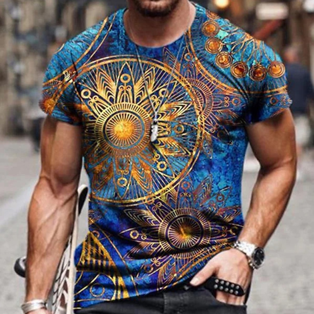 Herren Graphic Blumen Boho T Shirt Tee Kurzarm T-Shirt 3D-Druck Rundhalsausschnitt Hemd Vintage Modisch Designer Outdoor Casual Täglich Blau Frühling Sommer Bekleidung S M L XL 2XL 3XL 4XL Lightinthebox