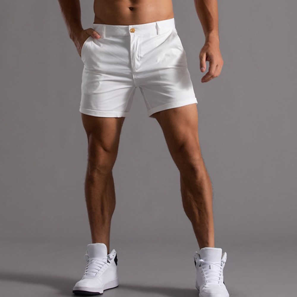 Herren Shorts Kurze Hosen Chino Bermuda Shorts Bermudas Arbeitsshorts Tasche Glatt Komfort Atmungsaktiv Kurz Täglich Stilvoll Brautkleider schlicht Schwarz Weiß Mikro-elastisch Lightinthebox