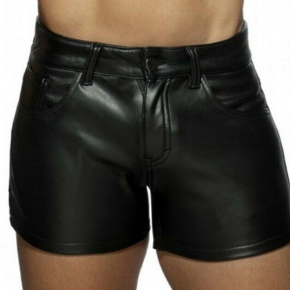 Herren Shorts Kurze Hosen Lässige Shorts Kunstleder-Shorts Tasche Glatt Komfort Atmungsaktiv Casual Täglich Festtage Strassenmode Stilvoll Schwarz Lightinthebox