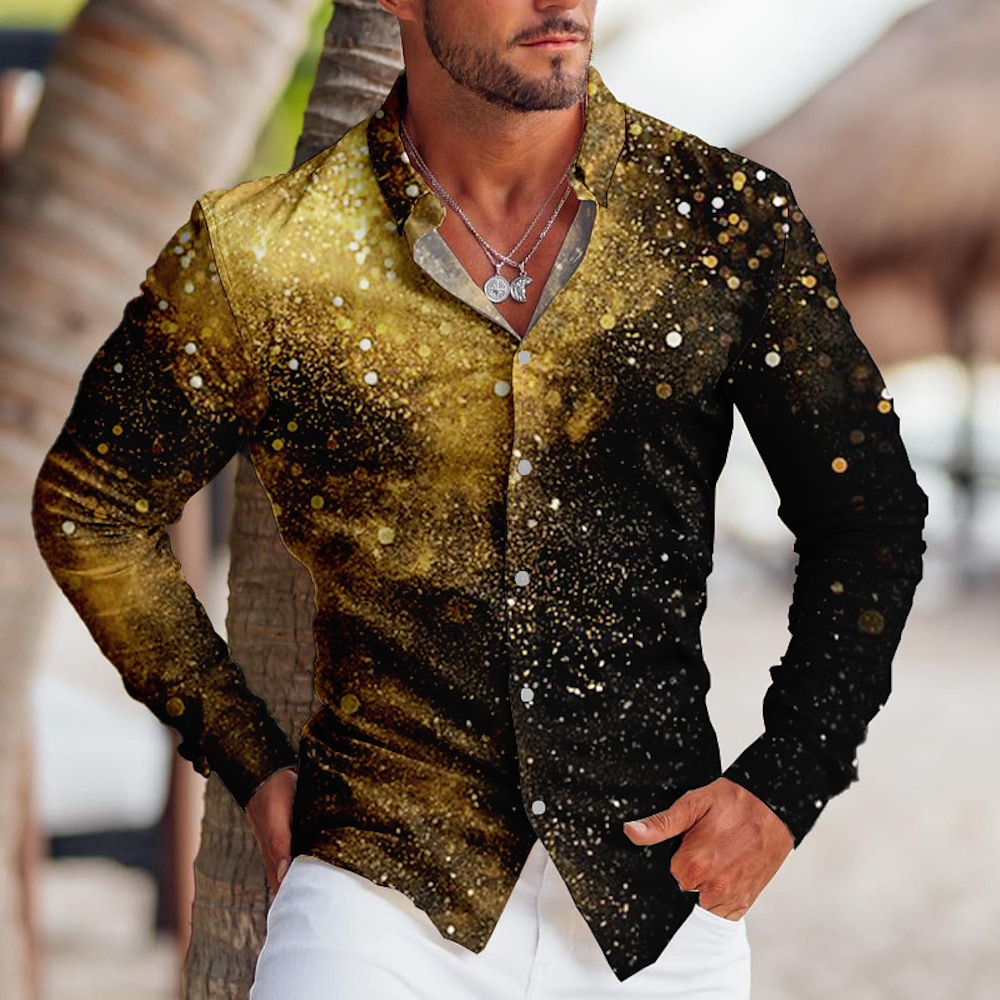 Herren Farbverlauf Weihnachtslicht Hemd Langarm Hemd Umlegekragen Outdoor Strasse Print Rote Blau Purpur Gold Grün Bedruckt Button-Down Bekleidung Sport Modisch Strassenmode Designer Lightinthebox