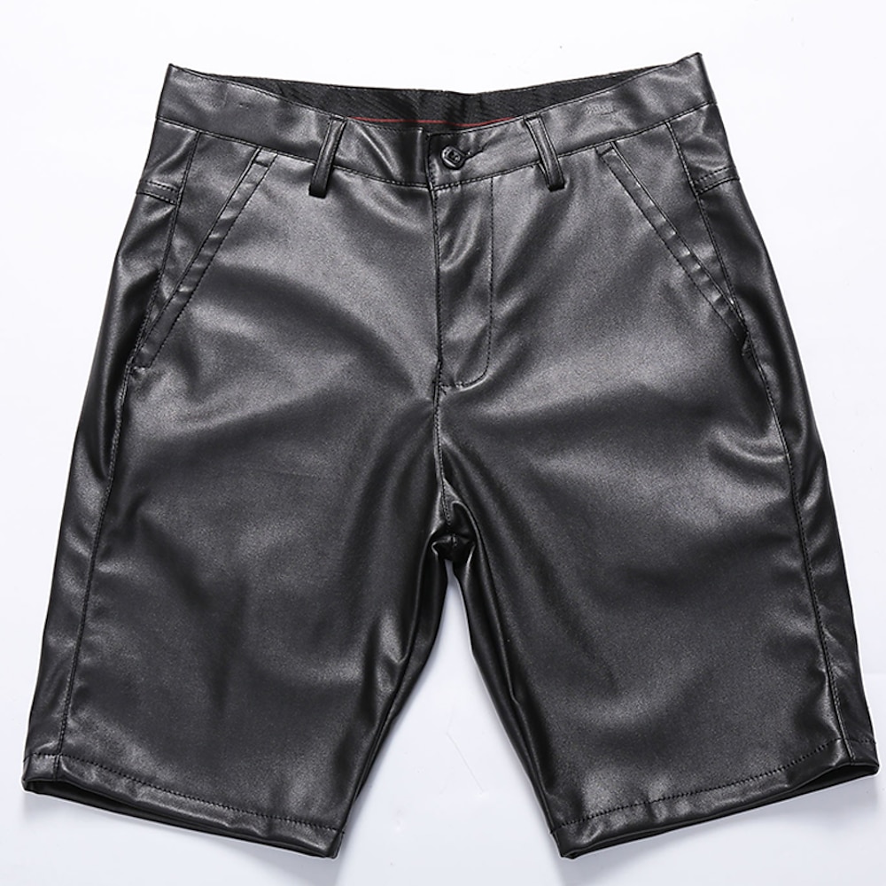 Herren Shorts Kurze Hosen Kunstleder-Shorts Tasche Glatt Komfort Atmungsaktiv Knielänge Outdoor Täglich Festtage Stilvoll Brautkleider schlicht Schwarz Lightinthebox