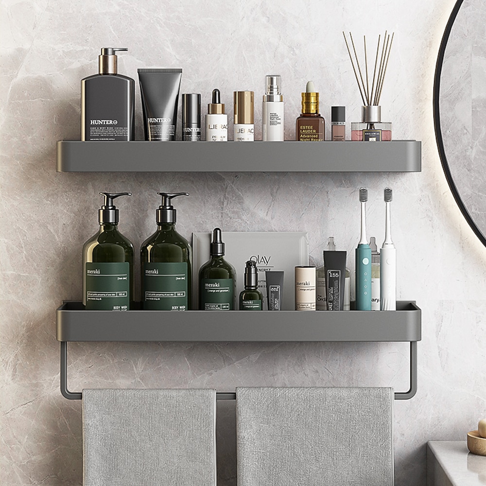 dusche caddy bad regale wand montiert gun grau lagerung veranstalter rack bad küche bad hardware anhänger bad regal raum aluminium dusche rack ecke regal platz bad dusche regal Lightinthebox