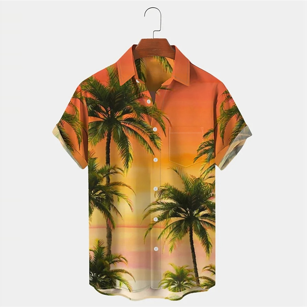 Herren Palme Tropische Pflanzen Hemd Hawaiihemd Sommerhemd Aloha-Shirt Kurze Ärmel Hemd Umlegekragen Tropisch Modisch Hawaiianisch Outdoor Strasse Hawaiianisch Rote Blau Orange S M L Lightinthebox