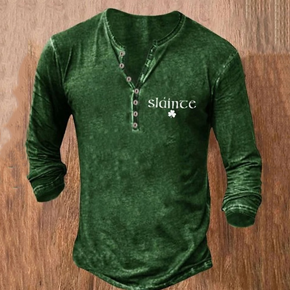 St. Patrick's Day Slance grünes Herren-3D-Shirt für St. Patrick's Day. Patricks Tag | Sommerbaumwolle | Henley-T-Shirt für Herren, Grafik, Patrick's Clover, Kleidung, 3D-Druck, Outdoor, lässig, lange Lightinthebox