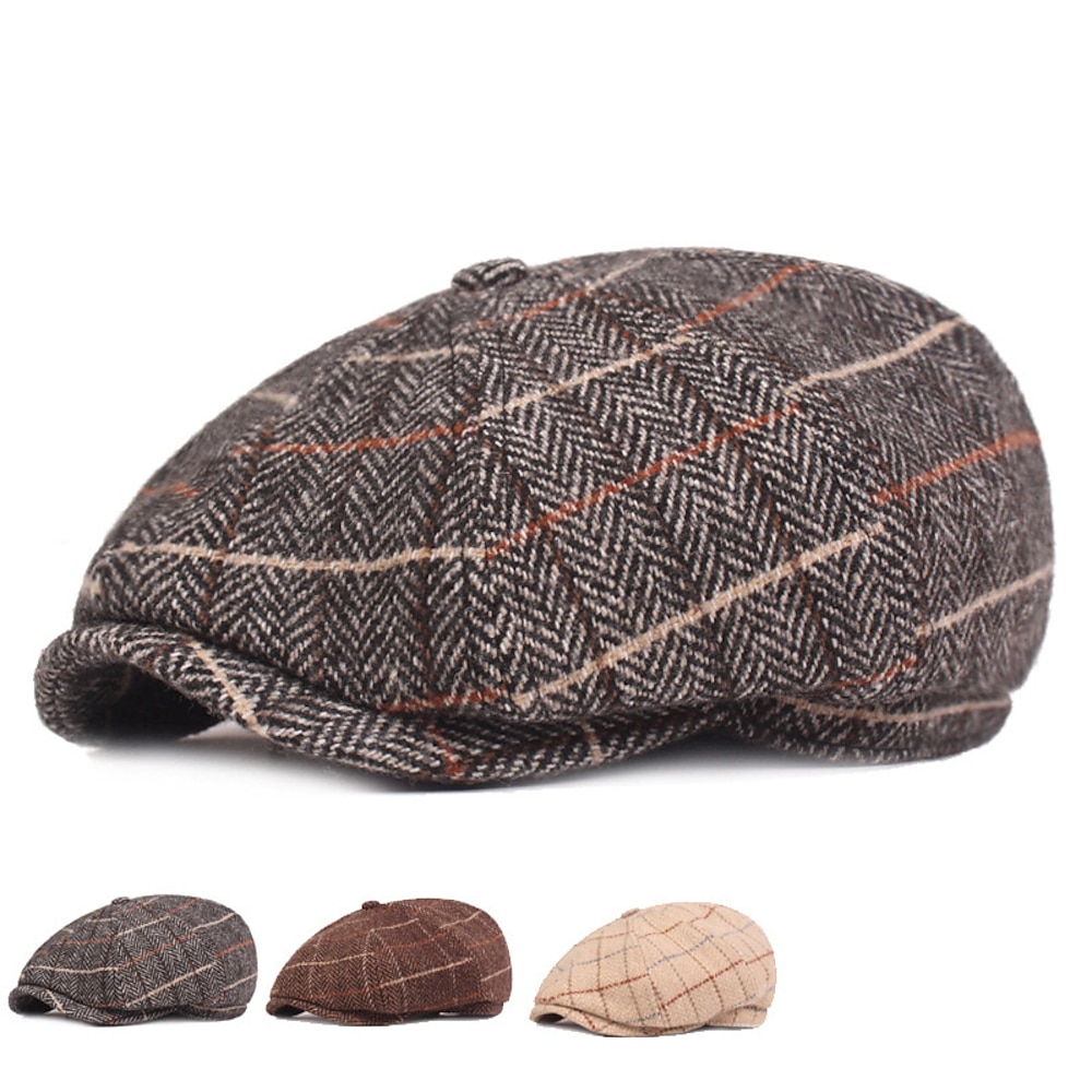 Herren Baskenmütze Ballonmütze Tweed-Mütze Beige Kaffee Polyester Strassenmode Stilvoll 1920er Jahre Mode Outdoor Täglich Ausgehen Gitter Sonnenschutz Lightinthebox