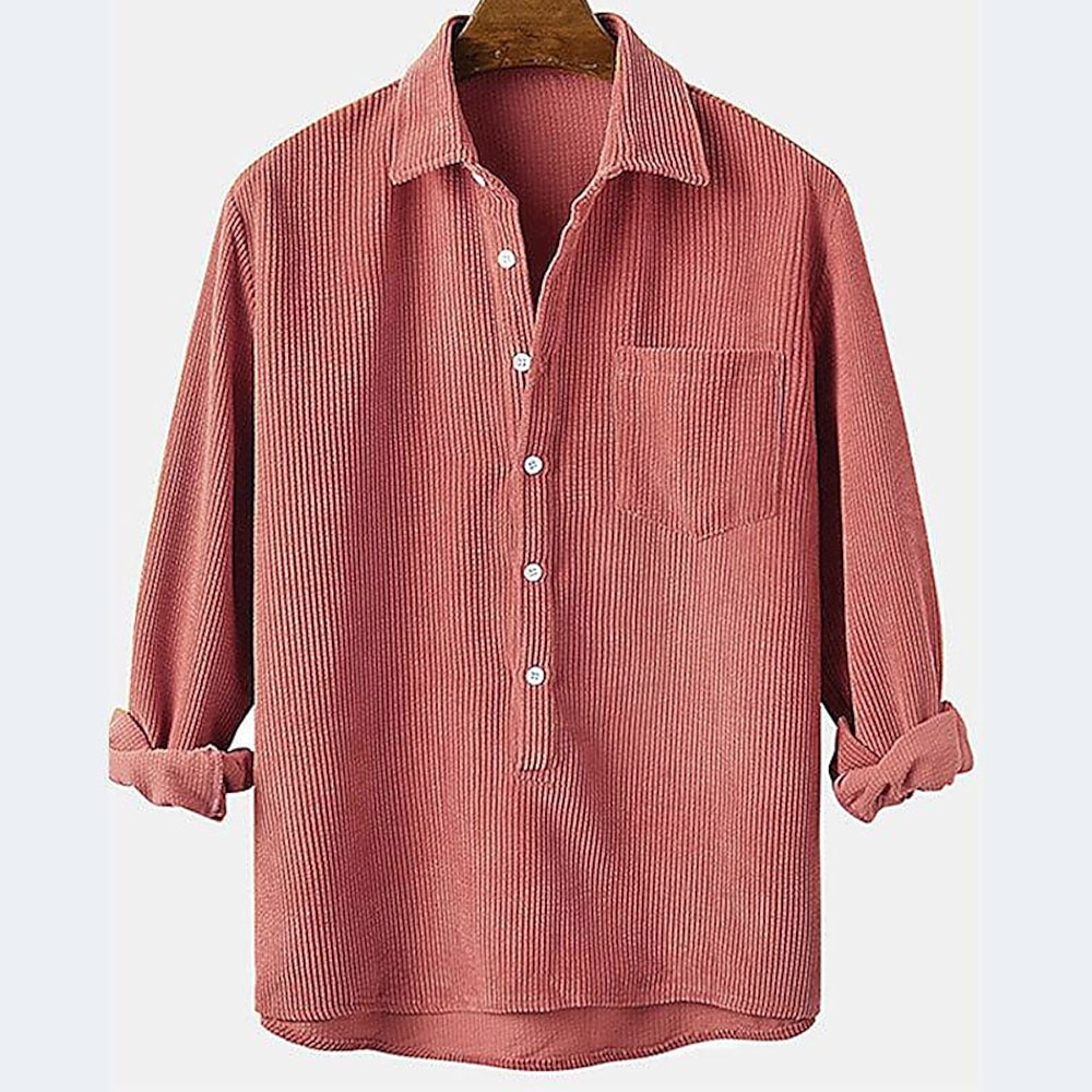 Herren Hemd Cord Hemd Overshirt Gelb Blau Rot Langarm Glatt Umlegekragen Frühling Herbst Strasse Urlaub Bekleidung Tasche Lightinthebox