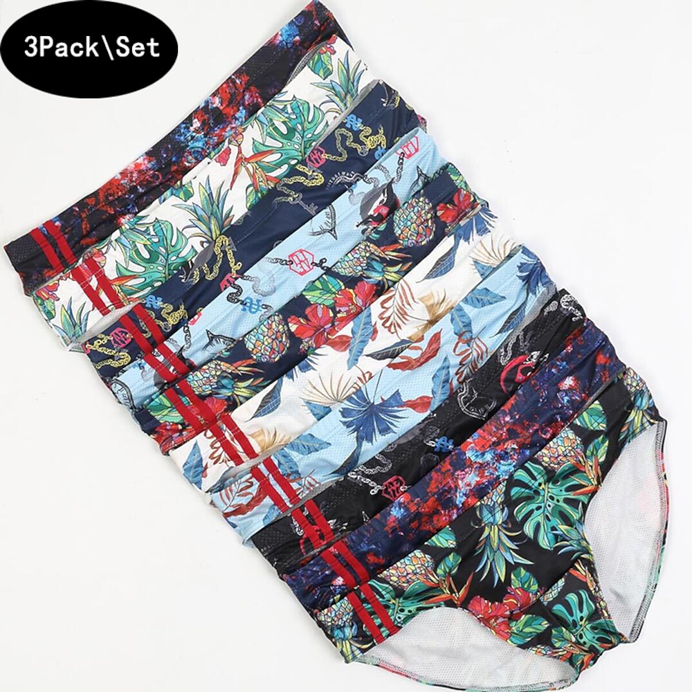 Herren 3 Pack Slip Unterhosen Elasthan Waschbar Komfortabel Bedruckt Tiefe Hüfthöhe Weiss gelb Blau Rot Lightinthebox