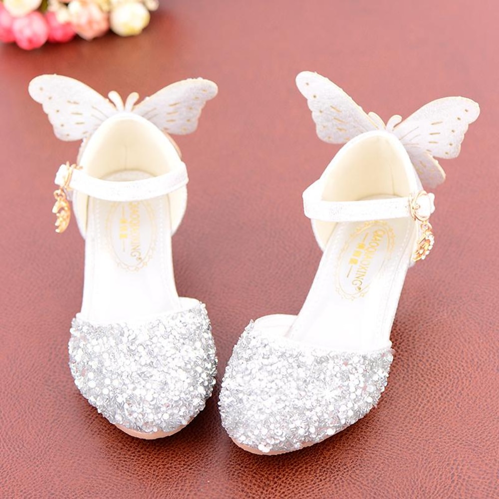 Glitzernde Ballerinas für Mädchen mit Schmetterlingsverzierung - glitzernde silberne Sandalen mit verstellbarem Riemen für Hochzeiten, Partys und besondere Anlässe Lightinthebox