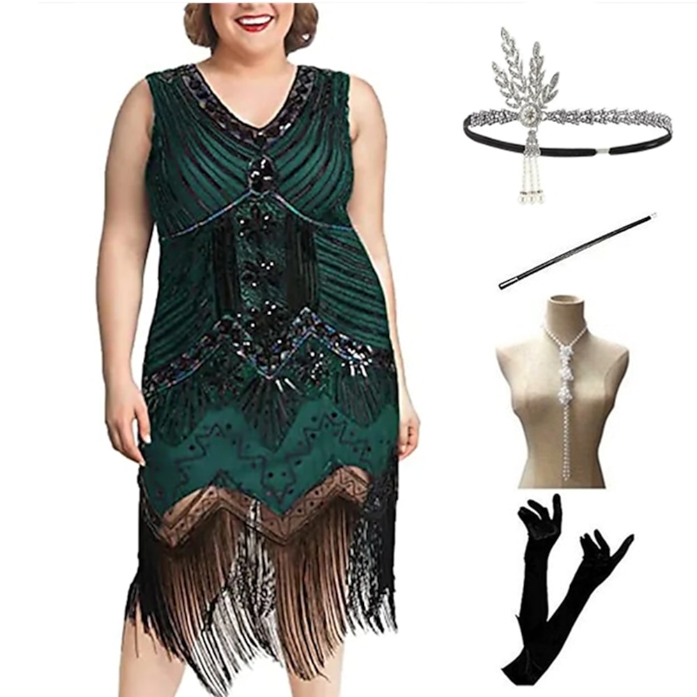 Retro Vintage Brüllen 20s 1920s Flapper Kleid Kleid Austattungen Übergrössen Weihnachtspartykleid Mittag Der große Gatsby Damen Pailletten Pailletten Übergröße Maskerade Party Abend Festival Kleid Lightinthebox