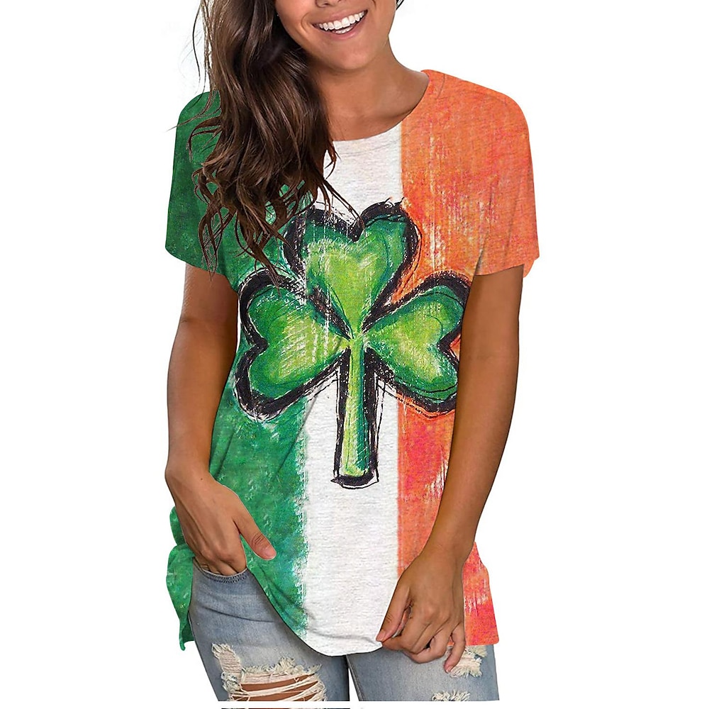 St. Patrick's Day Kleeblatt irisch T-Shirt-Ärmel Klassisch Grafik Für Damen Erwachsene Karneval St. Patrick's Day 3D-Druck Casual Lightinthebox