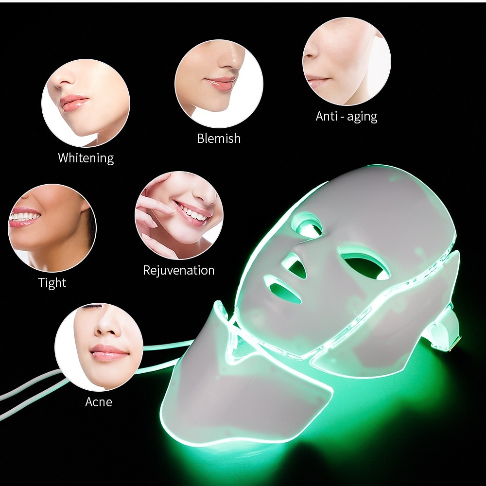 7-Farben-Licht-LED-Gesichtsmaske mit Nackenhautverjüngung Gesichtspflegebehandlung Schönheit Anti-Akne-Therapie Bleaching Lightinthebox