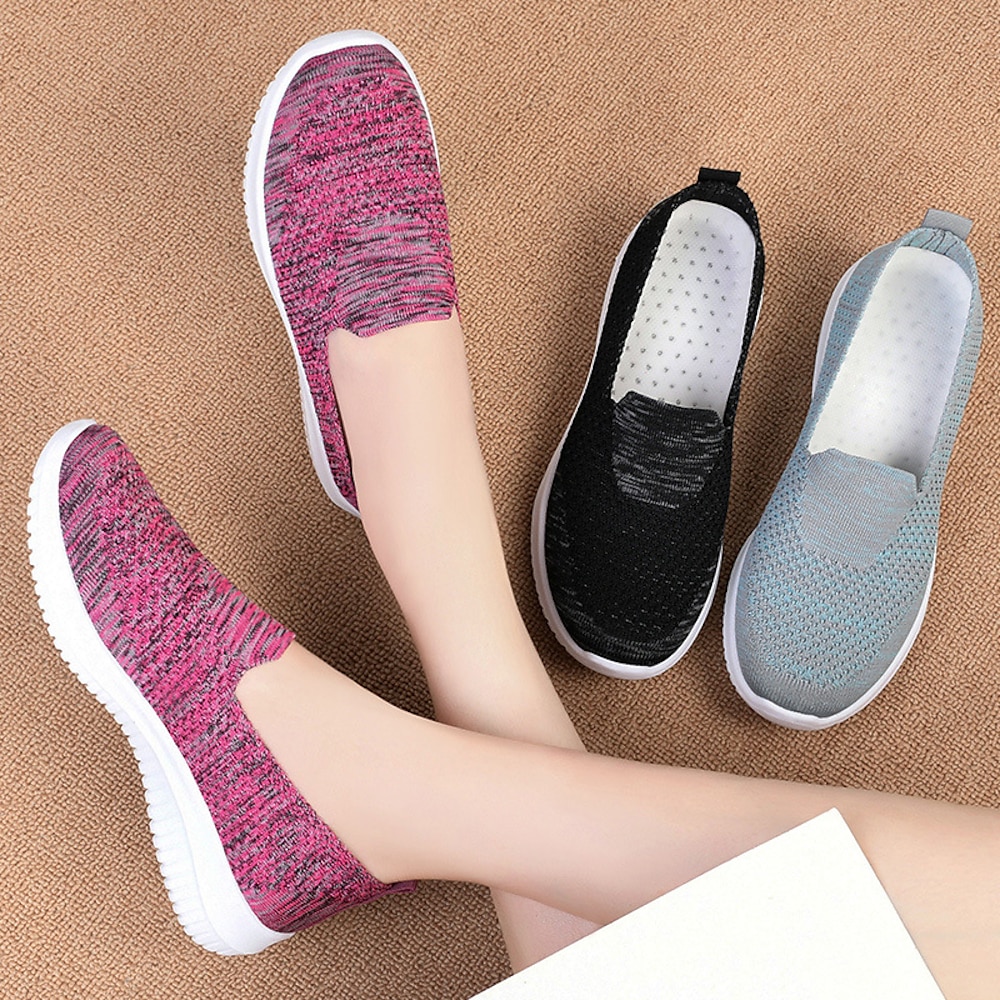 Damen Slip-Ons Halbschuhe Übergrössen Komfort Schuhe Outdoor Täglich Feste Farbe Sommer Flacher Absatz Runde Zehe Brautkleider schlicht Minimalismus Gitter Halbschuhe Hellblau Schwarz Rote Lightinthebox