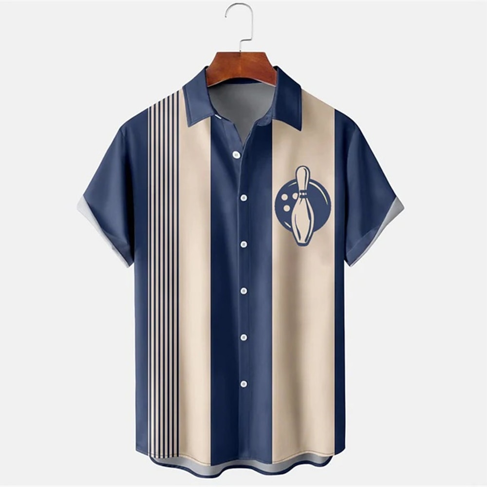 Herren Gestreift Bowlingkugel Hemd Bowling-Shirt Knopfhemd Kurzarm Sport Modisch Strassenmode Outdoor Casual Täglich Sommer Frühling Umlegekragen Bedruckt Button-Down Gelb Hellgrün Blau Grün Lightinthebox