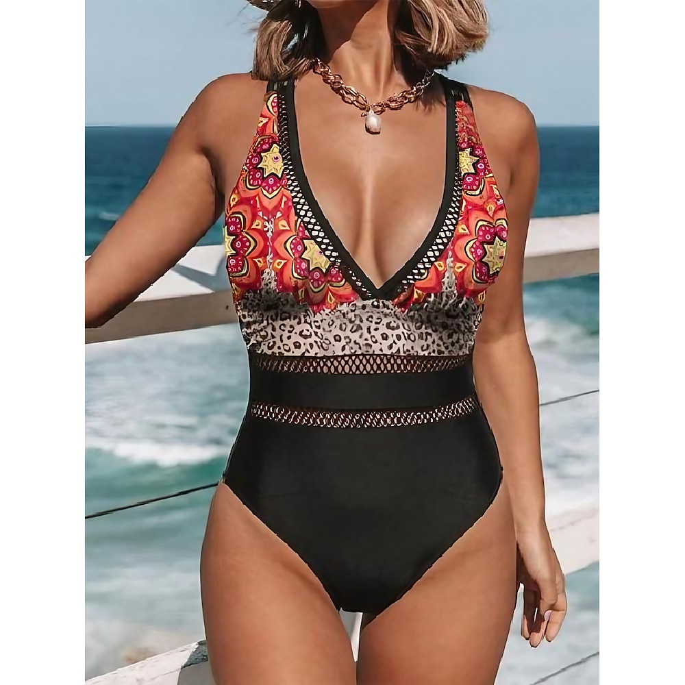Damen Normal Badeanzug Ein Stück Monokini Bademode Halfter Print Strandbekleidung Sommer Leopard Ärmellos Badeanzüge Lightinthebox