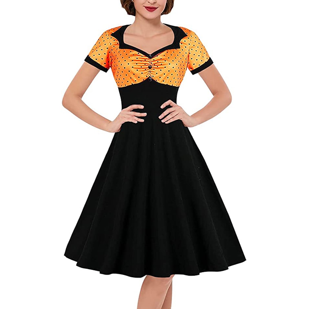 Tupfen Retro Vintage 1950er Swing-Kleid Ausgestelltes Kleid Tupfen Damen Königstag Maskerade Alltagstauglich Junggesellinnenabschiedsparty Erwachsene Kleid Abschlussballkleider Lightinthebox