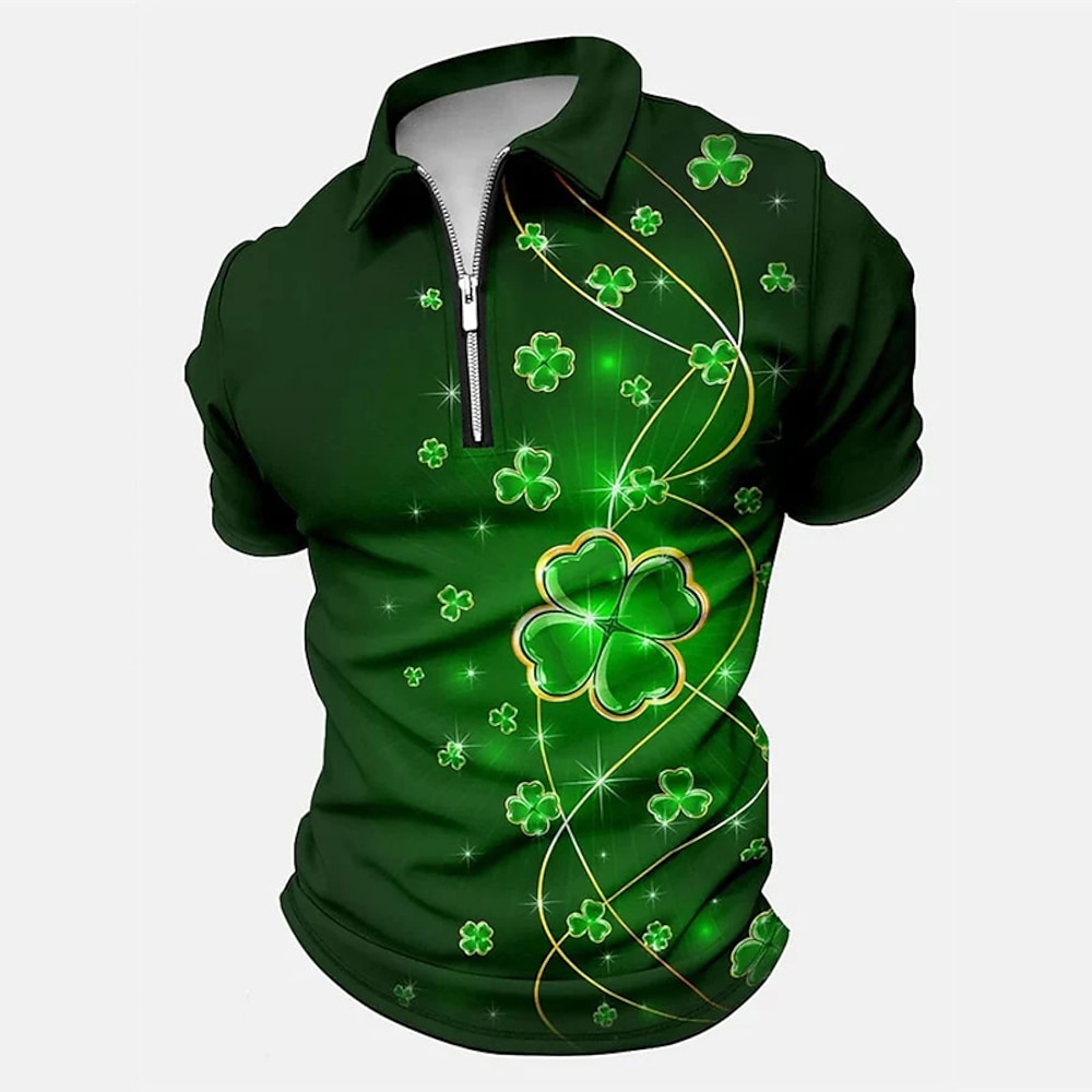 St.Patrick's Day Herren-Poloshirt Golfshirt Poloshirt mit Reißverschluss Saint Patrick Day St. Patrick's Day Klee Turndown grün Outdoor Straße kurze Ärmel Reißverschluss Druck Kleidung Bekleidung Lightinthebox