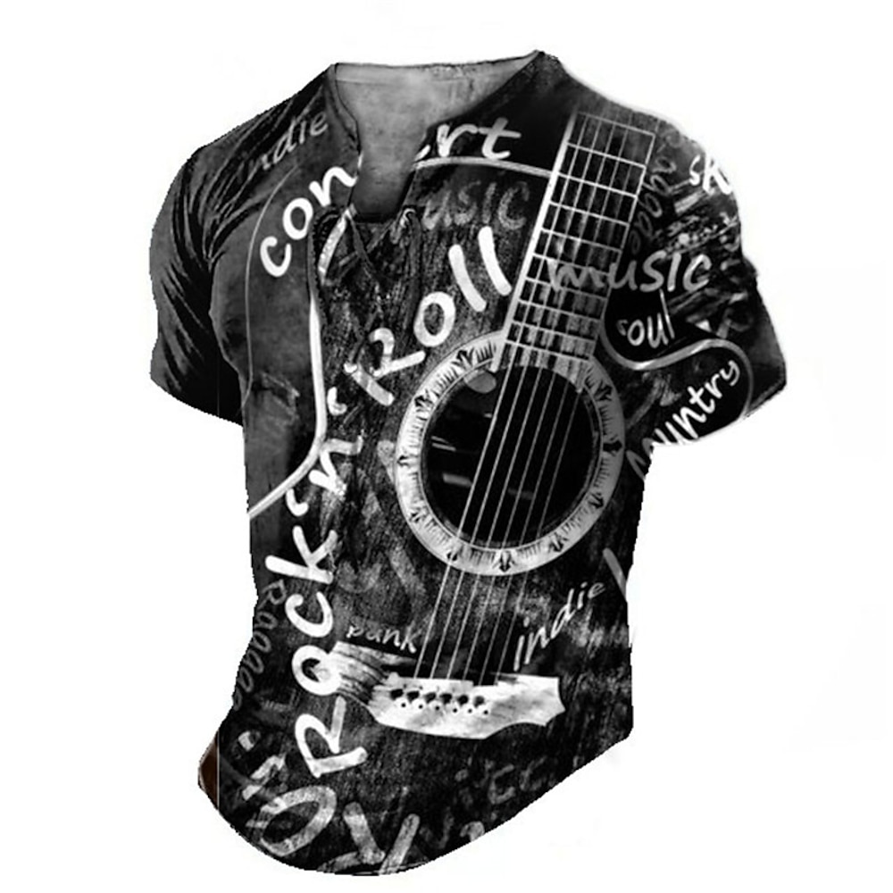 Herren Tee Graphic Gitarre Musikinstrument Bekleidung 3D-Druck Täglich Sport Ausgehen Kurzarm mit Schnürung Bedruckt Polyester Modisch Brautkleider schlicht Komfort Lightinthebox