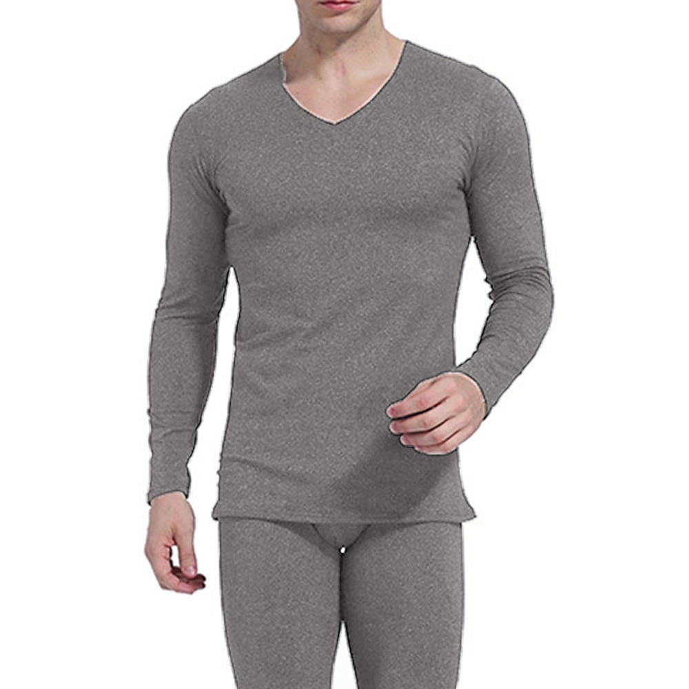 Herren Zwei Nummern größer bestellen Thermounterwäsche Schlafanzüge Thermounterwäsche Set 1 Set Einfarbig Stilvoll Brautkleider schlicht Komfort Heim Täglich Polyester Komfort Warm V Ausschnitt Lightinthebox