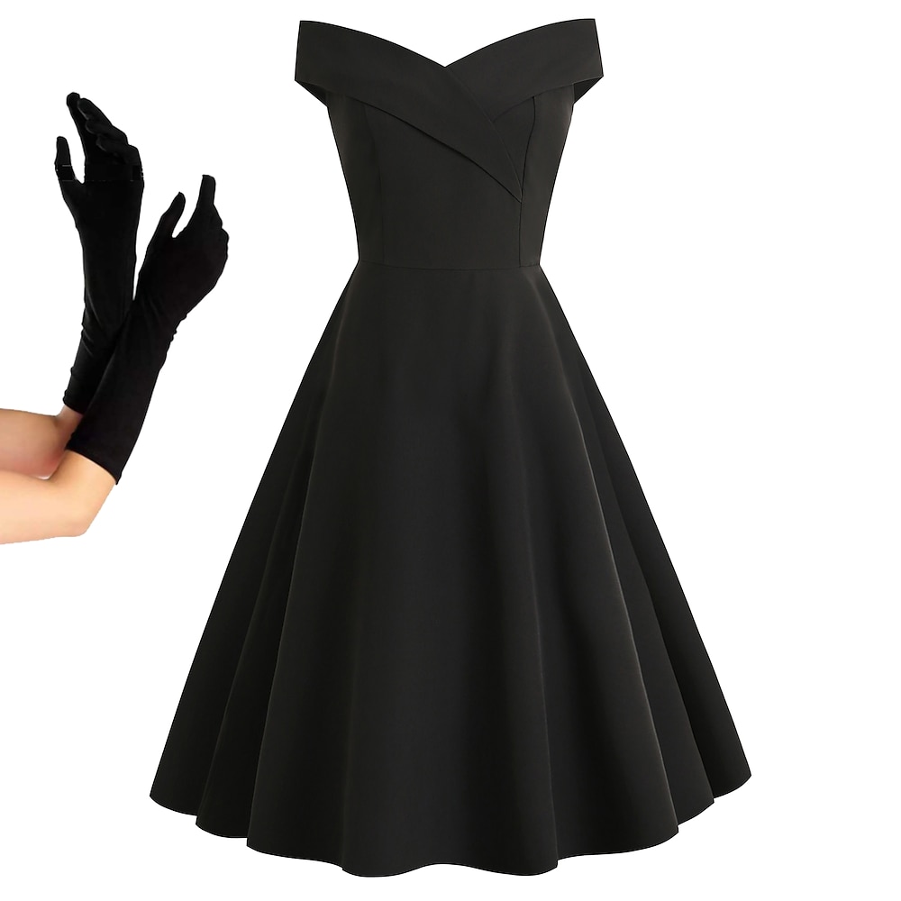 Cocktailkleid im 50er-Jahre-Stil, Vintage-Kleid, A-Linien-Kleid, Teekleid, ausgestelltes Kleid, schulterfreies Kostüm für Damen, Vintage, Cosplay, Heimkehr, Hochzeitsfeier, ärmelloses, knielanges Lightinthebox