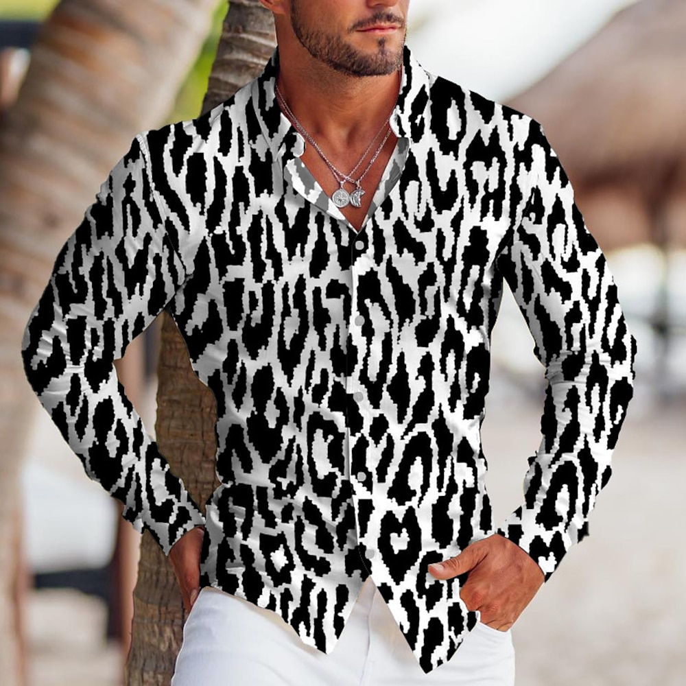 Herren Leopard Hemd Knopfhemd Langarm Tropisch Modisch Designer Outdoor Casual Täglich Herbst Winter Umlegekragen Bedruckt Button-Down Weiß Gelb Blau Grün Lightinthebox