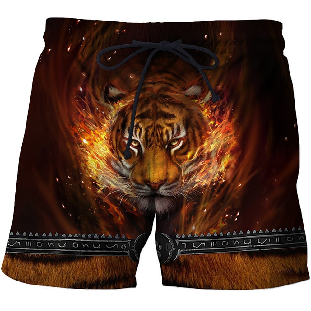 Herren Tiger Buchstabe Boardshorts Badeshorts Badehose Schwimmshorts Bademode Mittlere Taillenlinie Hawaiianisch Boho Outdoor Festtage Ausgehen Tasche Kordelzug Elastische Taille Designer Bekleidung Lightinthebox