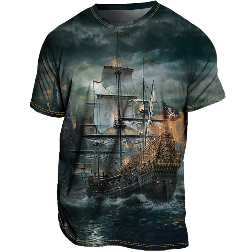 Herren Graphic Schiff Nautisch T Shirt Tee Kurzarm T-Shirt 3D-Druck Rundhalsausschnitt Hemd Vintage Modisch Designer Outdoor Casual Täglich Blau Purpur Grün Frühling Sommer Bekleidung S M L XL 2XL Lightinthebox