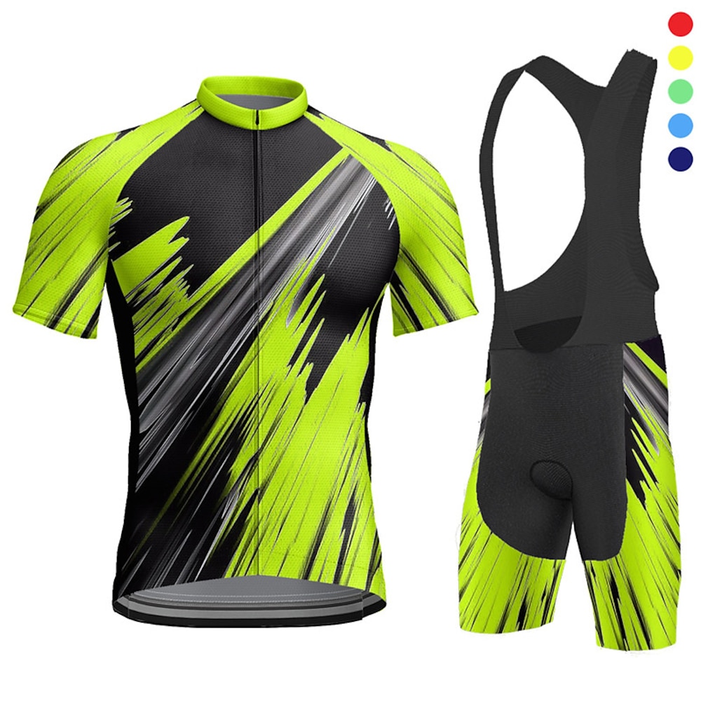 21Grams Herren Radtrikot mit Radhose kurz Trägern fahrradbekleidung set Kurzarm MTB Mountain Rennrad Gelb Rote Blau Fahhrad Feuchtigkeitsabsorbierend Rasche Trocknung Elasthan Sport Geometrisch Lightinthebox