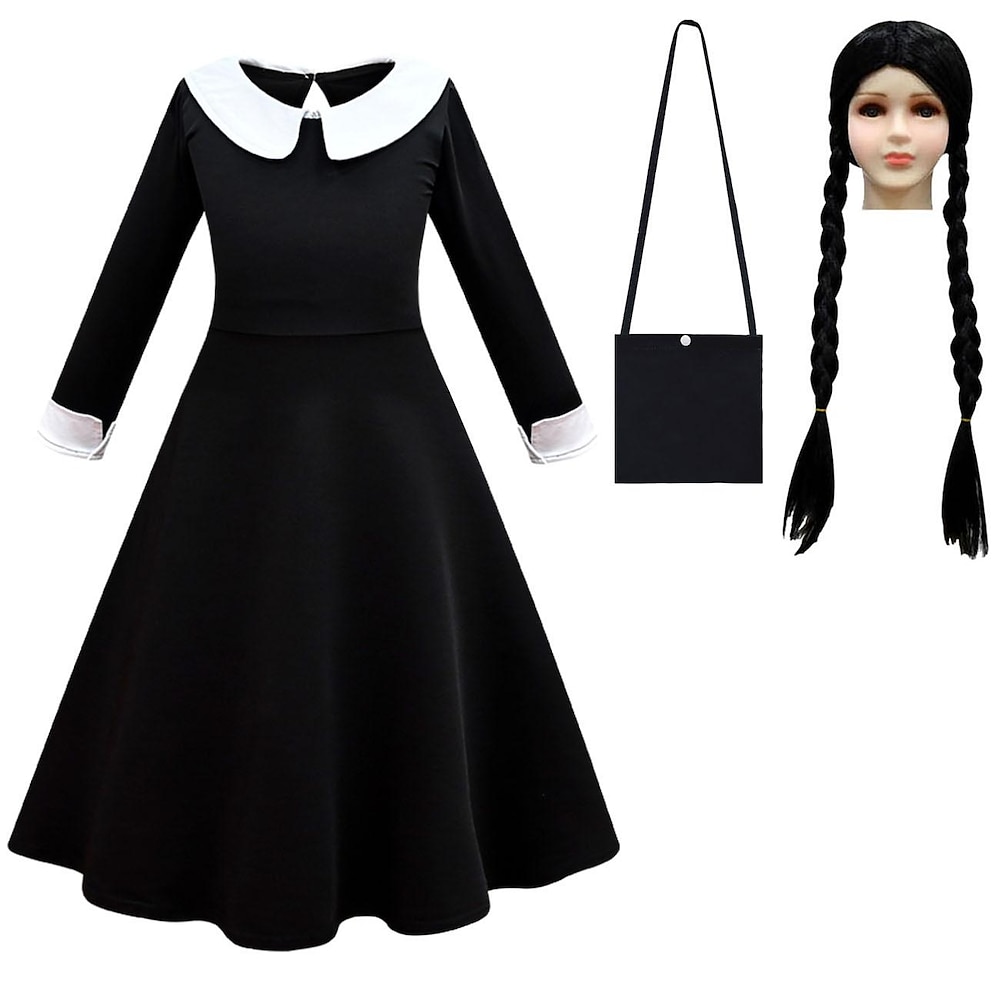 Mittwoch Addams Familie Addams Mittwoch Kleid Cosplay Perücken Tasche Mädchen Film Cosplay Klassisch Zeitlos Lightinthebox