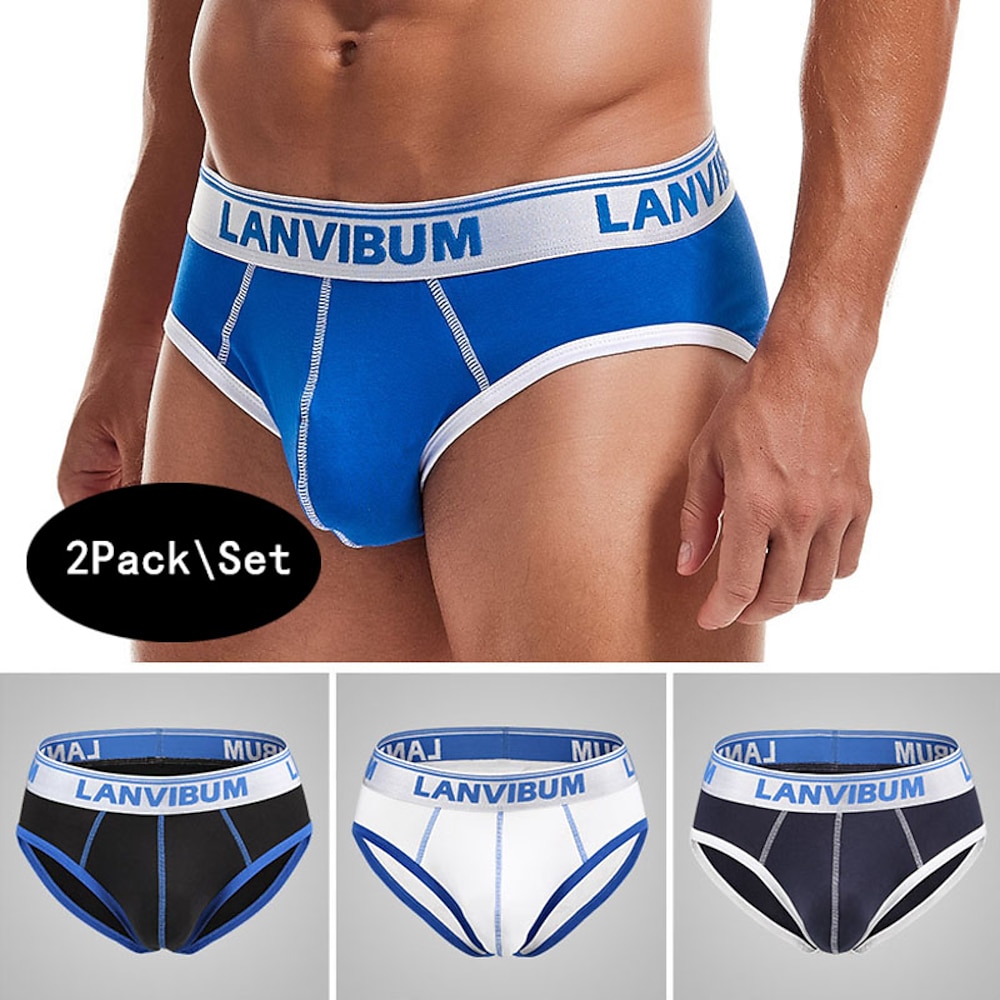 Herren 2 Packungen Slip Polyester Atmungsaktiv Weich Farbblock Mittlere Taillenlinie Schwarz Weiß Lightinthebox