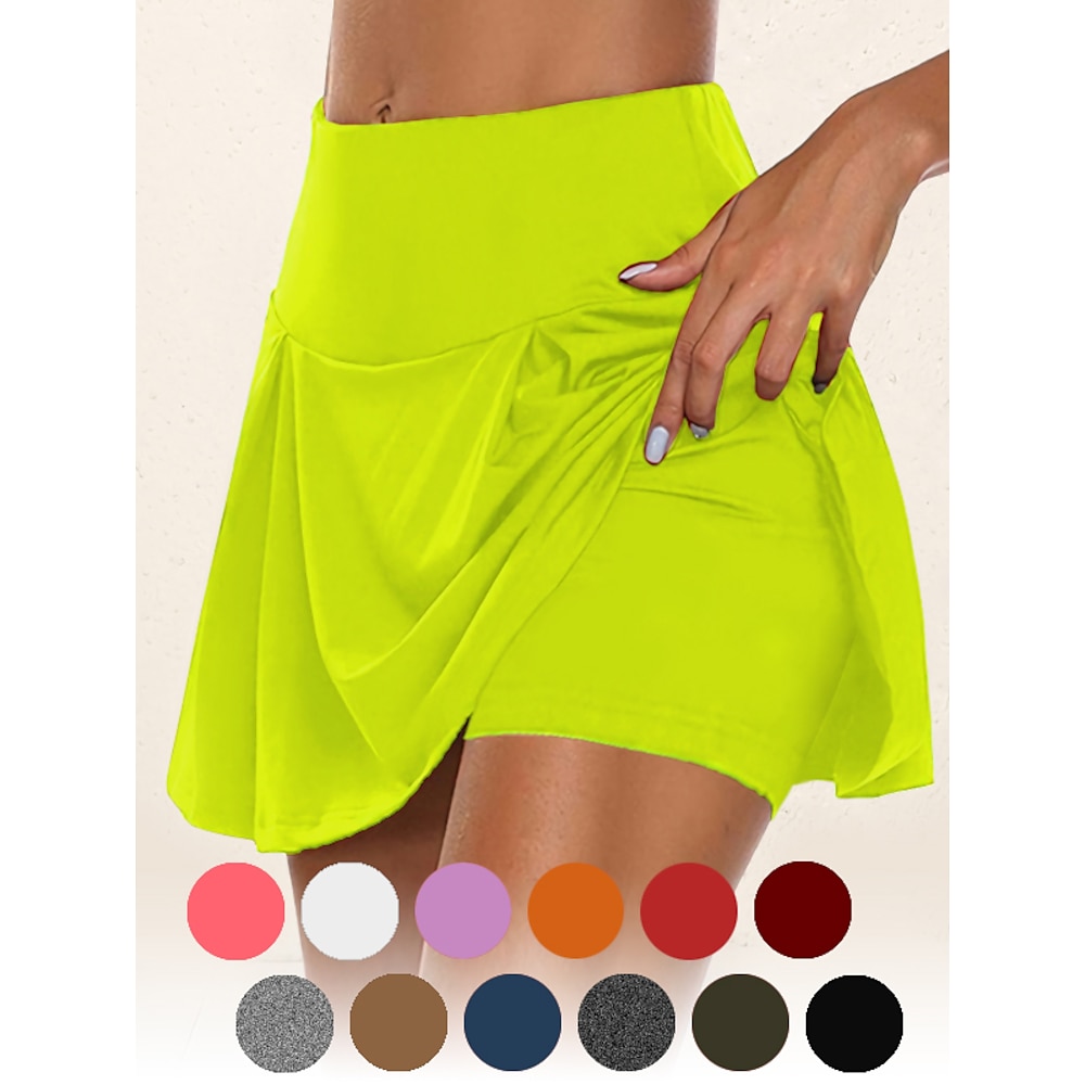 Damen Tennisrock Golfrock Yogashorts 2 in 1 Nahtlos Sonnenschutz Leichtgewichtig Yoga Fitness Fitnesstraining Laufrock Unten Feste Farbe Dunkelgrau Schwarz Weiß Sommer Übergröße Sport Sportkleidung Lightinthebox