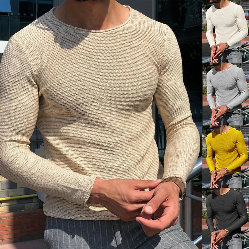 Herren Pullover Zur Seite fahren Gerippt Stricken Cropped Strick Glatt Rundhalsausschnitt Strassenmode Stilvoll Arbeit Freizeitskleidung Bekleidung Frühling Herbst Schwarz Weiß M L XL Lightinthebox