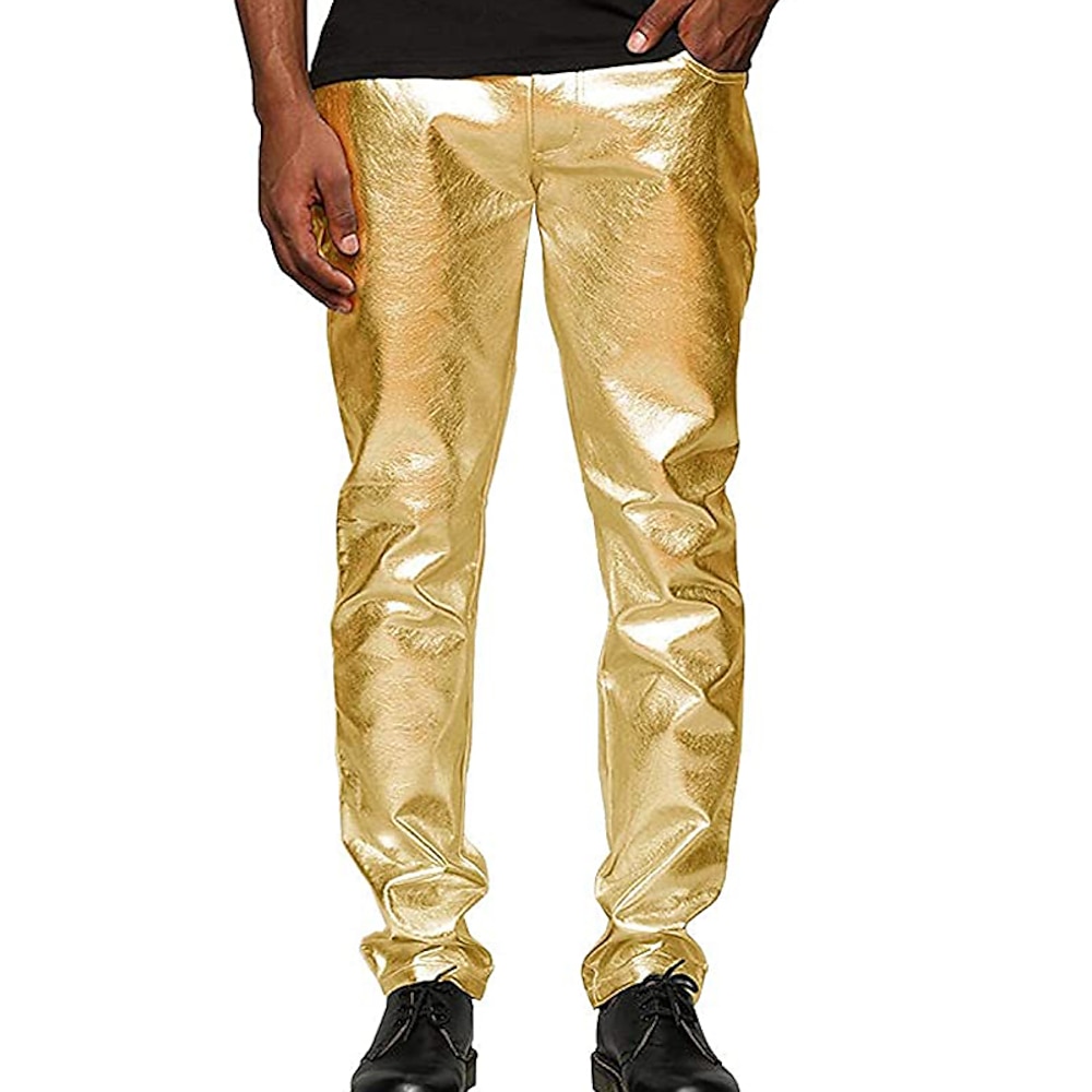 Herren Hose Hosen Freizeithose Glänzend Matallic Gerade geschnitten Glatt Reflektierend Komfort Party Casual Festtage Strassenmode Stilvoll Silber Gold Lightinthebox