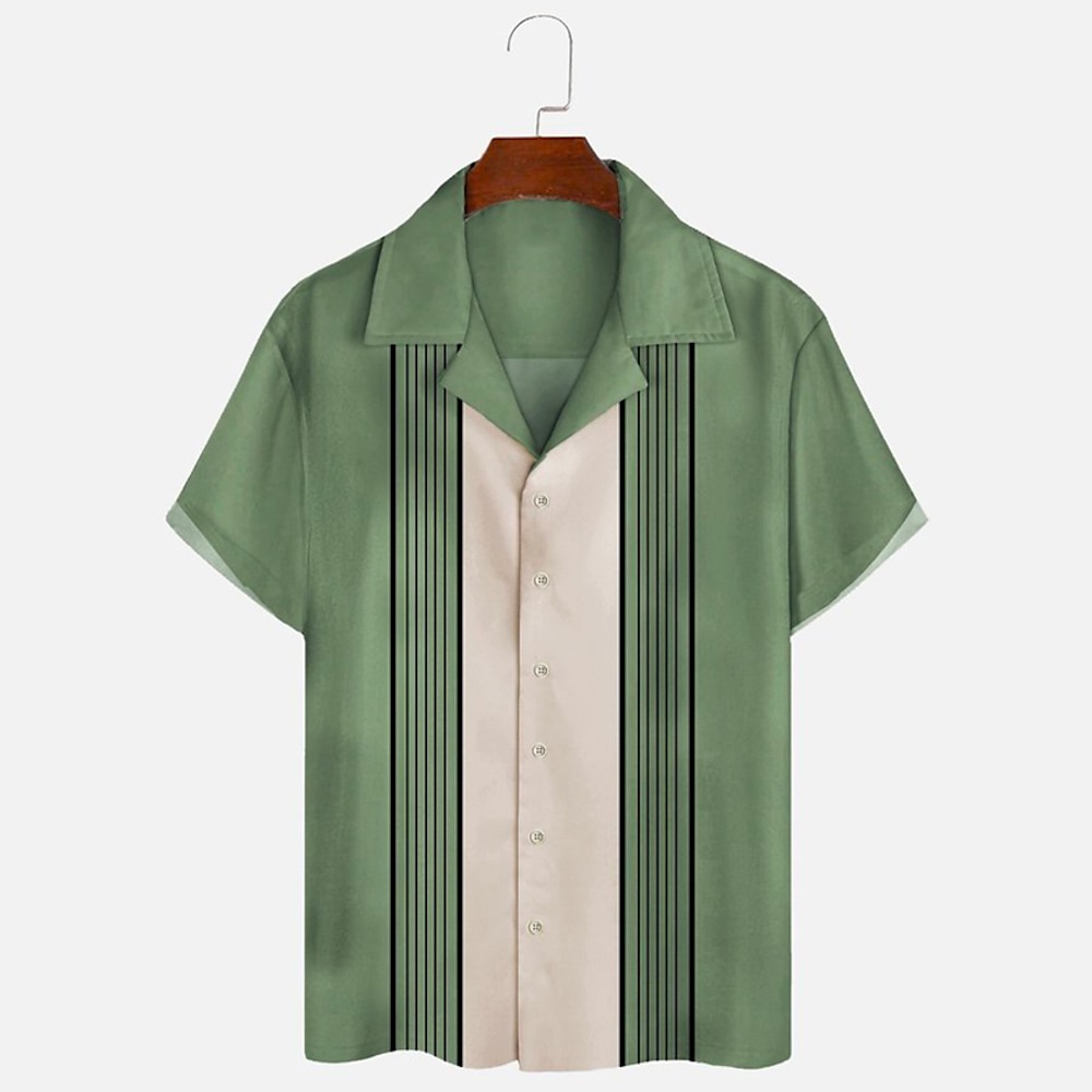 Herren Hemd Sommerhemd Knopfhemd Lässiges Hemd Bowling-Shirt Kubanisches Hemd Grün Dunkelblau Grau Kurzarm Farbblock Lagerkragen Täglich Urlaub Bedruckt Bekleidung Modisch 1950s Brautkleider schlicht Lightinthebox