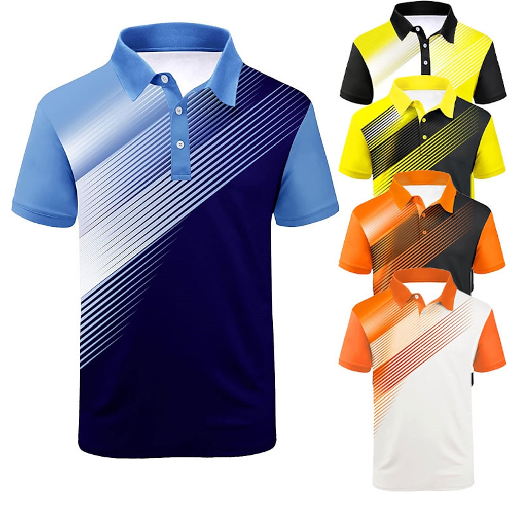 Herren Gestreift Sport-Poloshirts Golfshirt Kurzarm Polo-Shirts Hemden mit Kragen Lässig Sportbekleidung Urlaubskleidung Knöpfe 3D-Druck Schwarz Weiß Gelb Lightinthebox