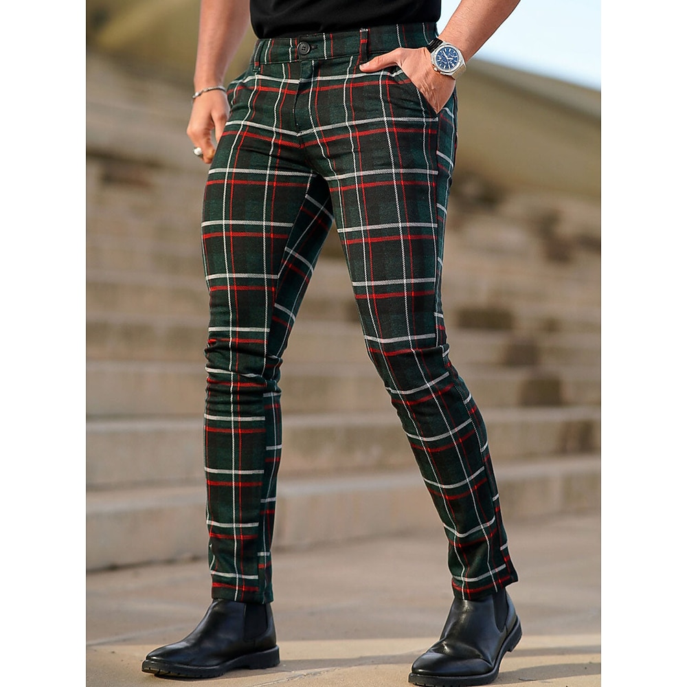 Herren Hose Hosen Chinesisch Chino Chino Hosen Karierte Anzughose Tasche Plaid Komfort Atmungsaktiv Outdoor Täglich Ausgehen Modisch Strassenmode Schwarz Grau Lightinthebox