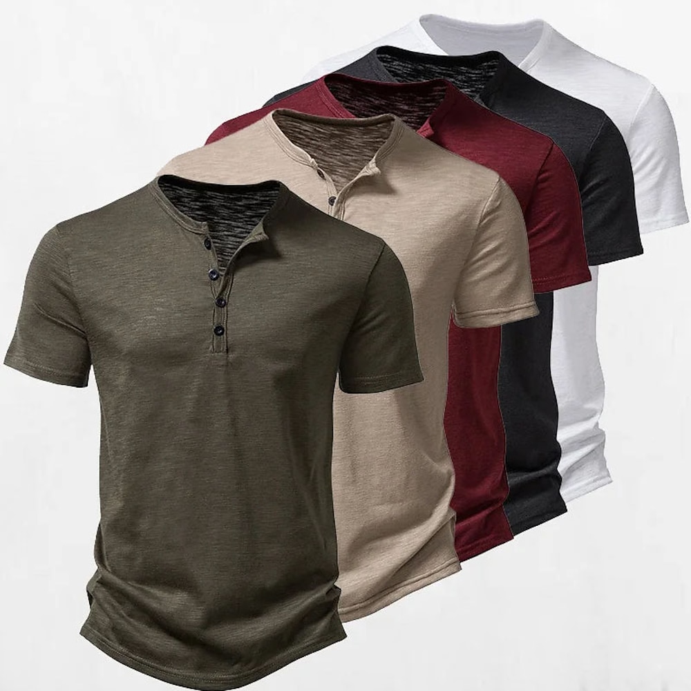 Herren T Shirt Henley Shirt T-Shirt Glatt Henley Strasse Urlaub Kurze Ärmel Taste Bekleidung Designer Basic Moderne zeitgenössische Lightinthebox