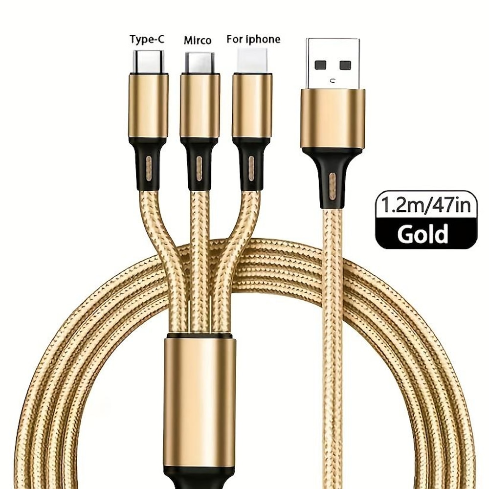 3-in-1-Kabel, Telefonladekabel A/C zu Telefon Typ C geflochtener Micro-Nylon-Sync-Adapter für Android/Telefon/Tablets, 3D-Legierung TPE-Anschluss, kräftiger Kupferkern 47,24 Zoll/3,94 Fuß Lightinthebox