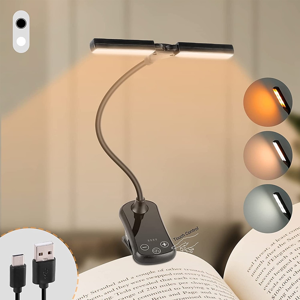 Buchlichter 14 LEDs zum Lesen im Bett Touch-Control-Leselicht mit 3 Farben 8 Helligkeits-Leselampen für Bücher im Bett tragbar einstellbare wiederaufladbare Leselampe Lightinthebox