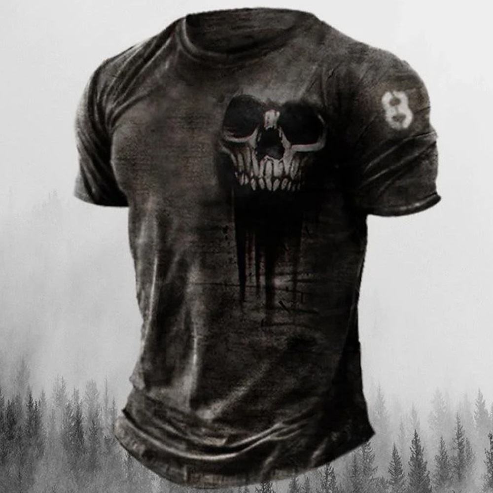 Herren Graphic Totenkopf Motiv T Shirt Halloween-Shirt Tee Kurzarm T-Shirt 3D-Druck Rundhalsausschnitt Hemd Vintage Modisch Designer Outdoor Casual Täglich Schwarz Gelb Blau Frühling Sommer Bekleidung Lightinthebox