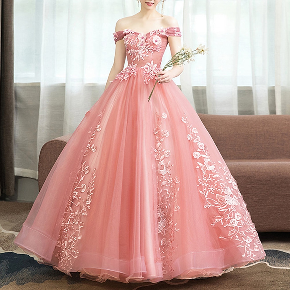 Ballkleid Quinceanera Kleider Prinzessinnenkleid rot grünes Kleid Quinceanera bodenlang ärmellos schulterfrei Polyester mit Applikationen Kleid zum Beeindrucken 2024 Lightinthebox