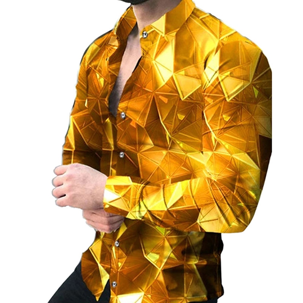 Herren Grafik-Drucke Geometrie Hemd Langarm Modisch Strassenmode Designer Outdoor Casual Täglich Herbst Winter Umlegekragen Bedruckt Button-Down Weiß Königsblau Blau Purpur Gold Lightinthebox